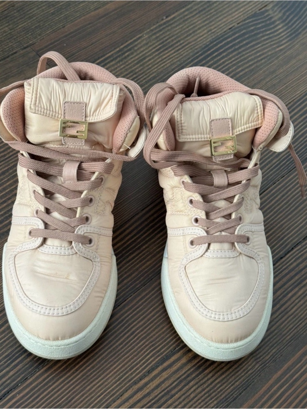 Fendi High-Top Sneakers in Blush Pink and Cream